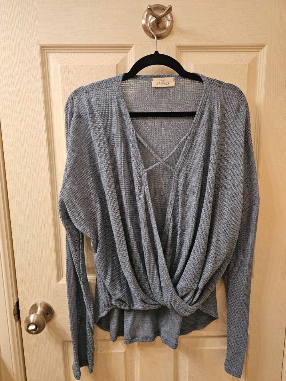 NWOT Hopely Medium Slate Blue Waffle Knit Blouse
